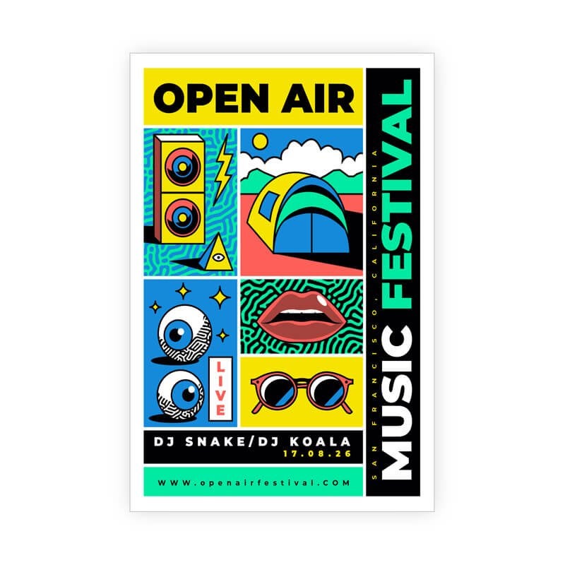 A vertical sticker for a festival