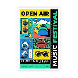 A vertical sticker for a festival
