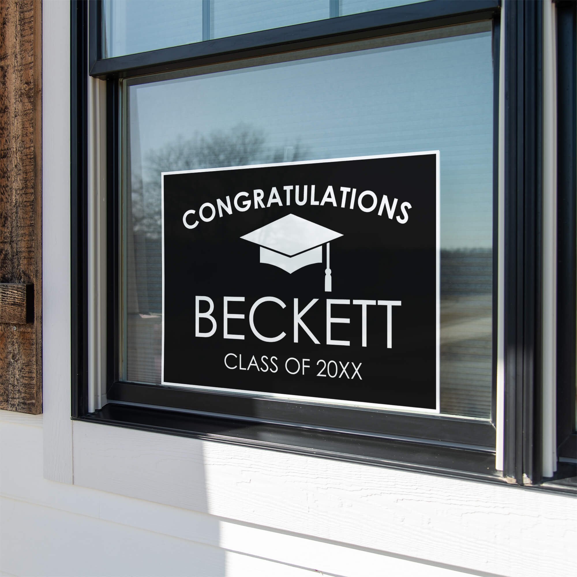 Congratulations Grad Cap Graduation Yard Sign in a Window