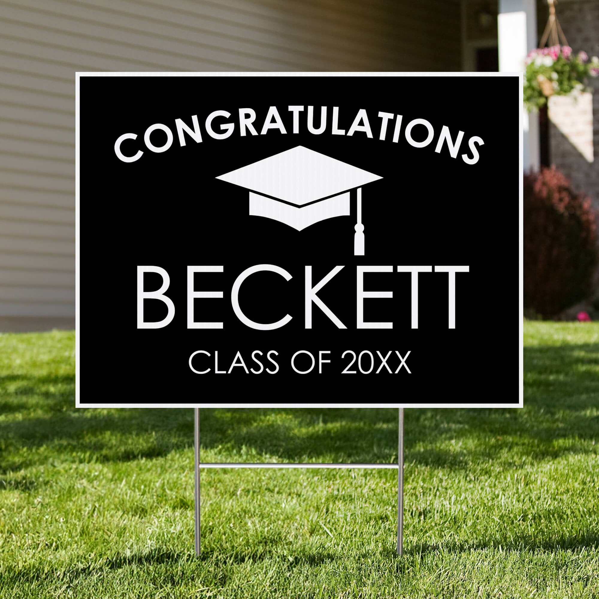 Congratulations Grad Cap Graduation Yard Sign in front yard