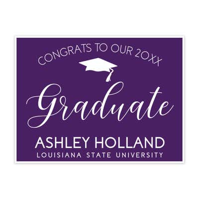 Custom graduation yard sign with the student's name and school