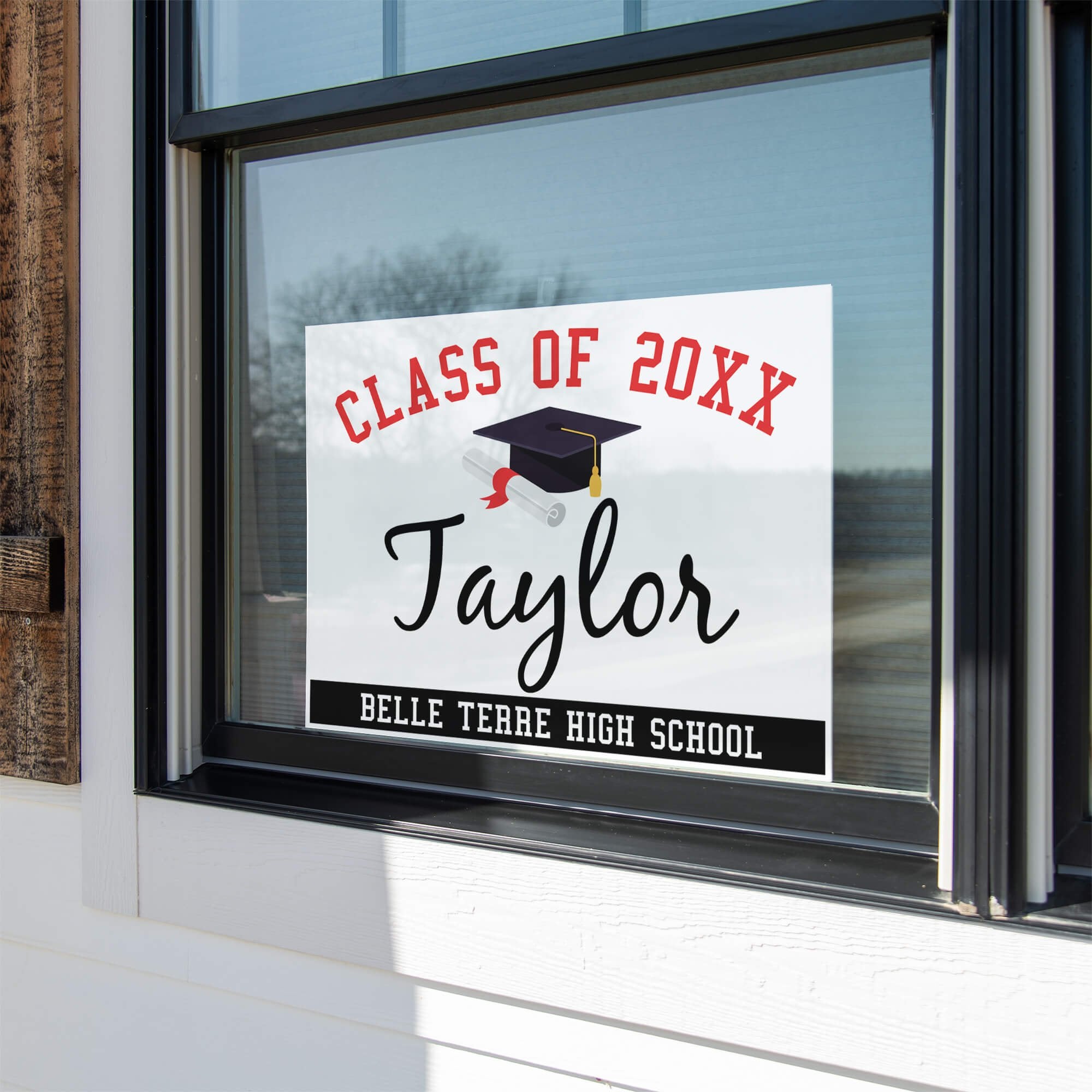 Class Diploma Graduation Yard Sign In a Window