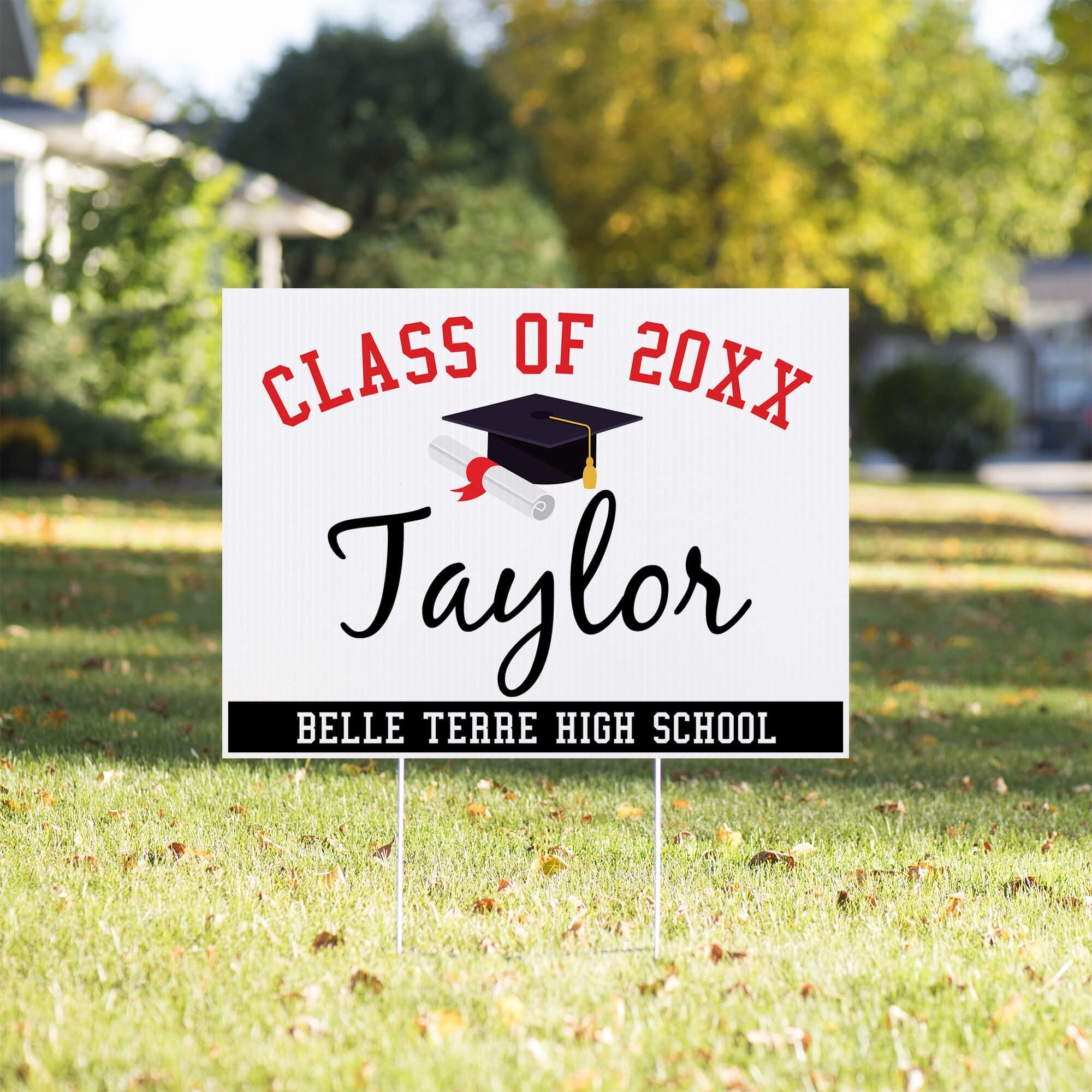Class Diploma Graduation Yard Sign in a Sunny Yard