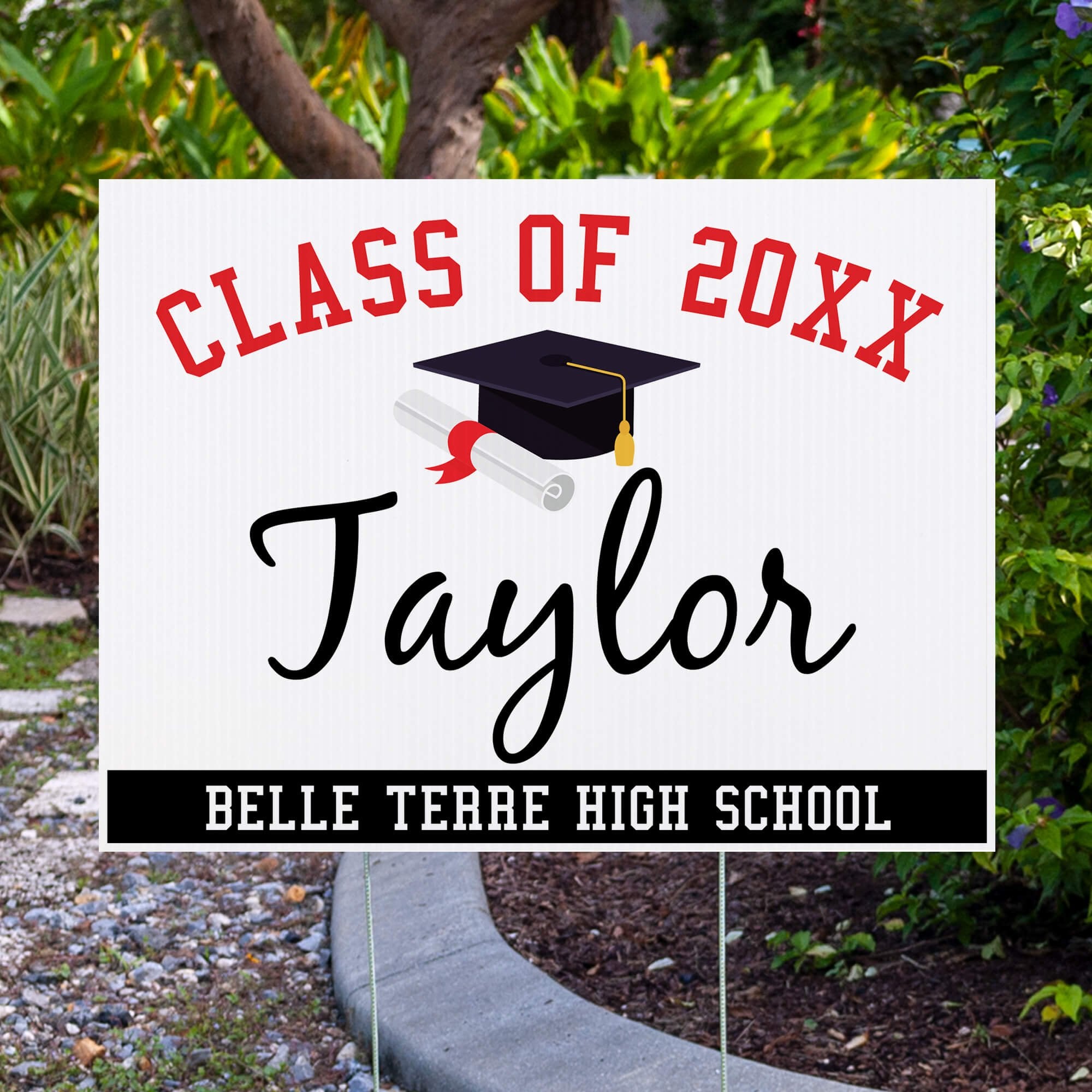 Class Diploma Graduation Yard Sign Next to Pavement