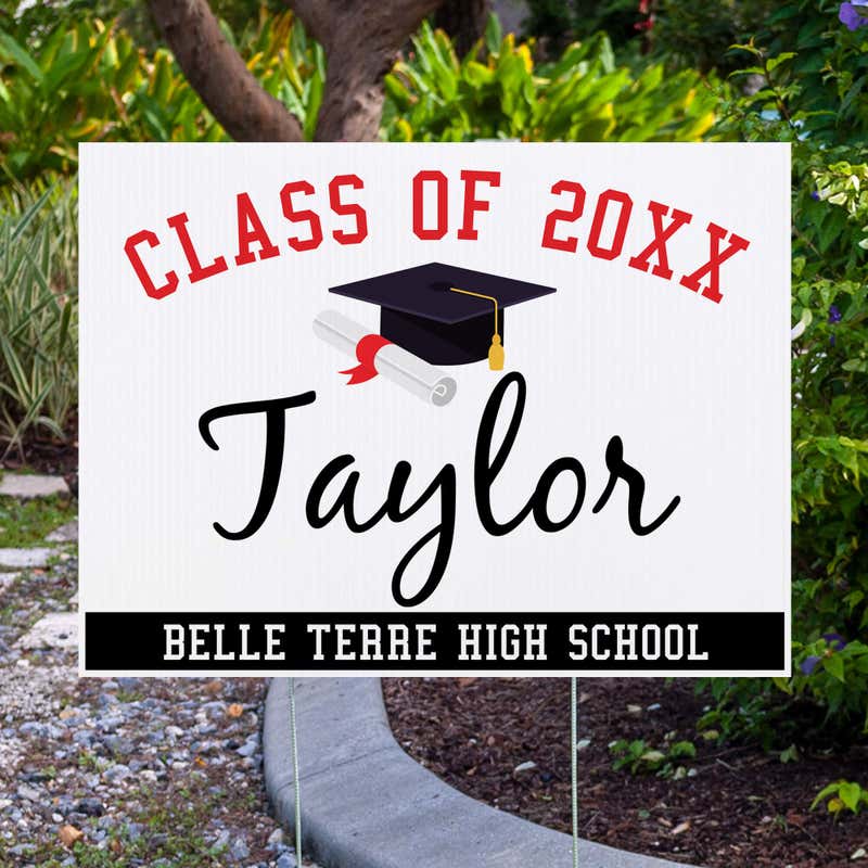 Class Diploma Graduation Yard Sign Next to Pavement