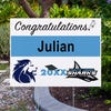 Double Logo Graduation Yard Sign Next to Pavement