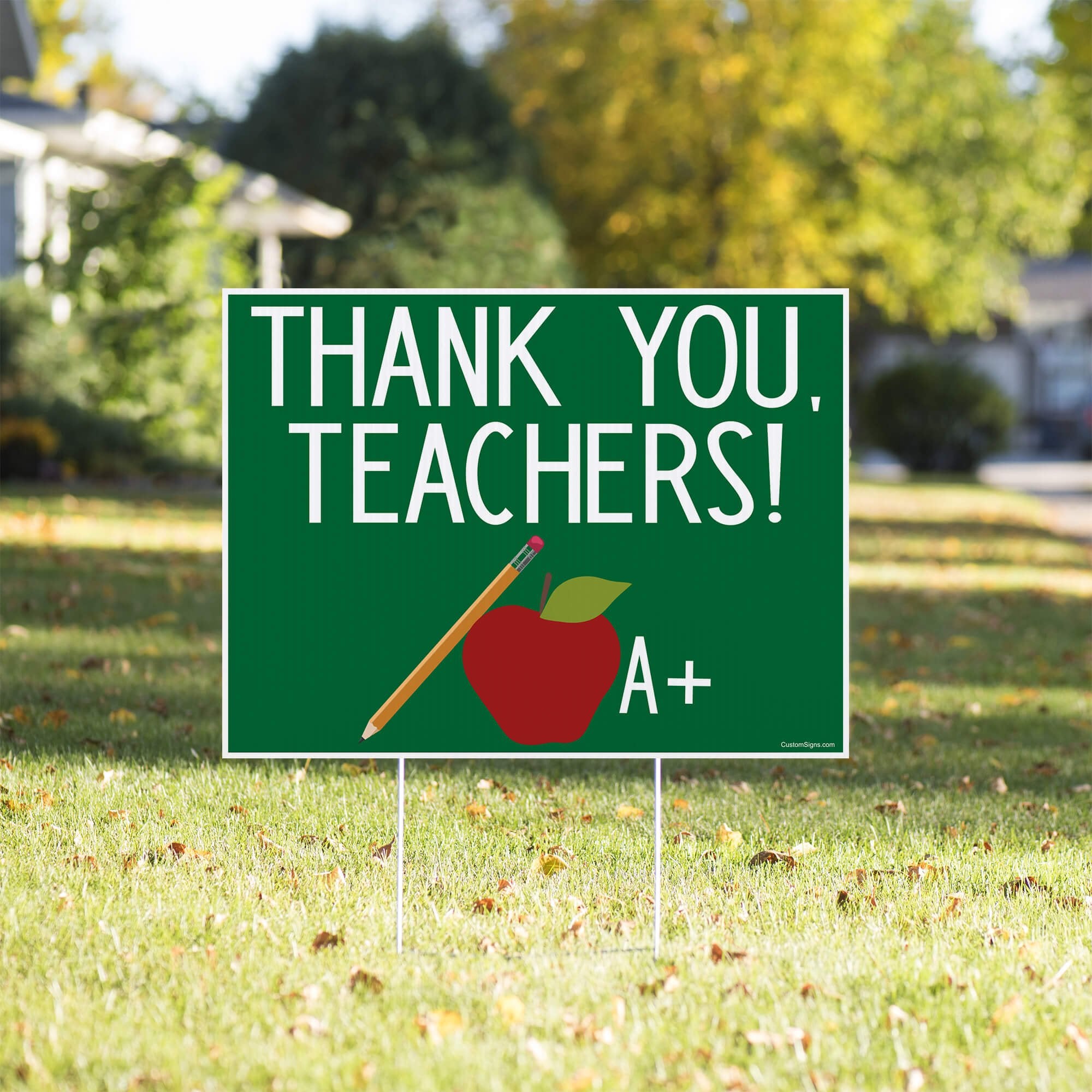 Thank You Teachers Appreciation Yard Sign displayed in a yard