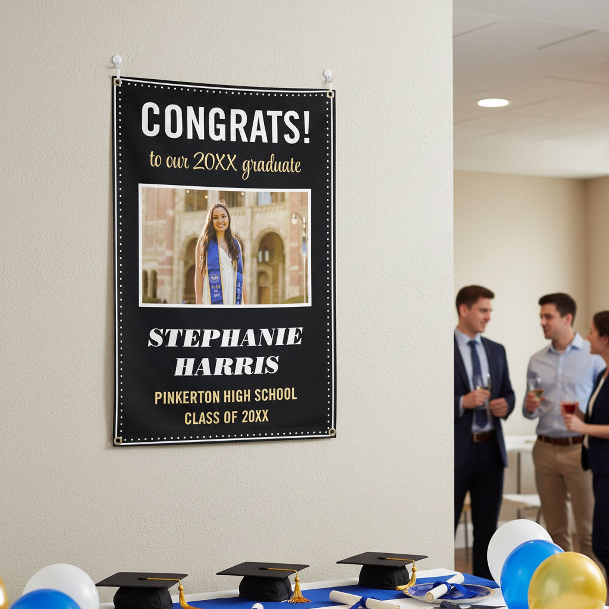 Graduation Elegant 2' x 3' Vertical Banner on a wall at a party