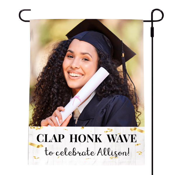 Graduation Clap Honk Wave Garden Flag pole on right