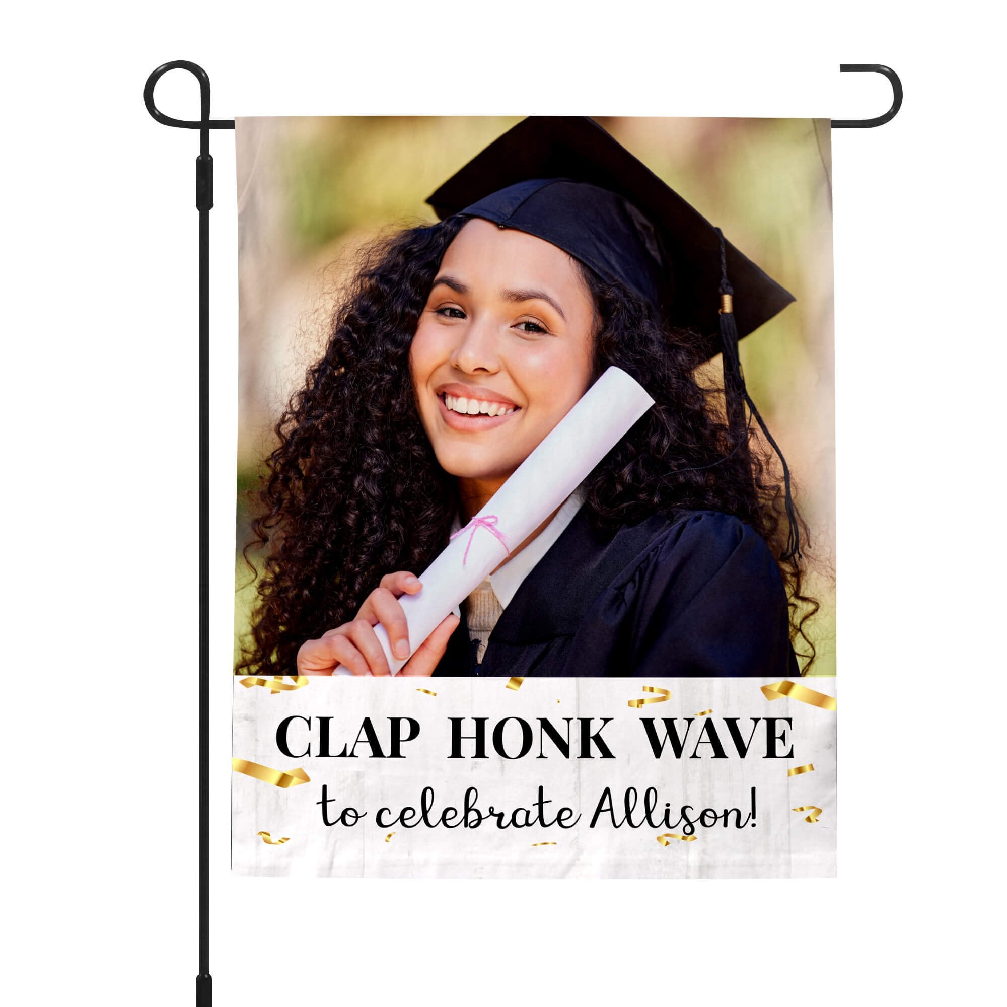 Graduation Clap Honk Wave Garden Flag pole on left