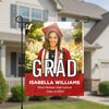 Graduation Block Lettering Garden Flag in front of house