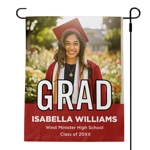 Graduation Block Lettering Garden Flag pole on right
