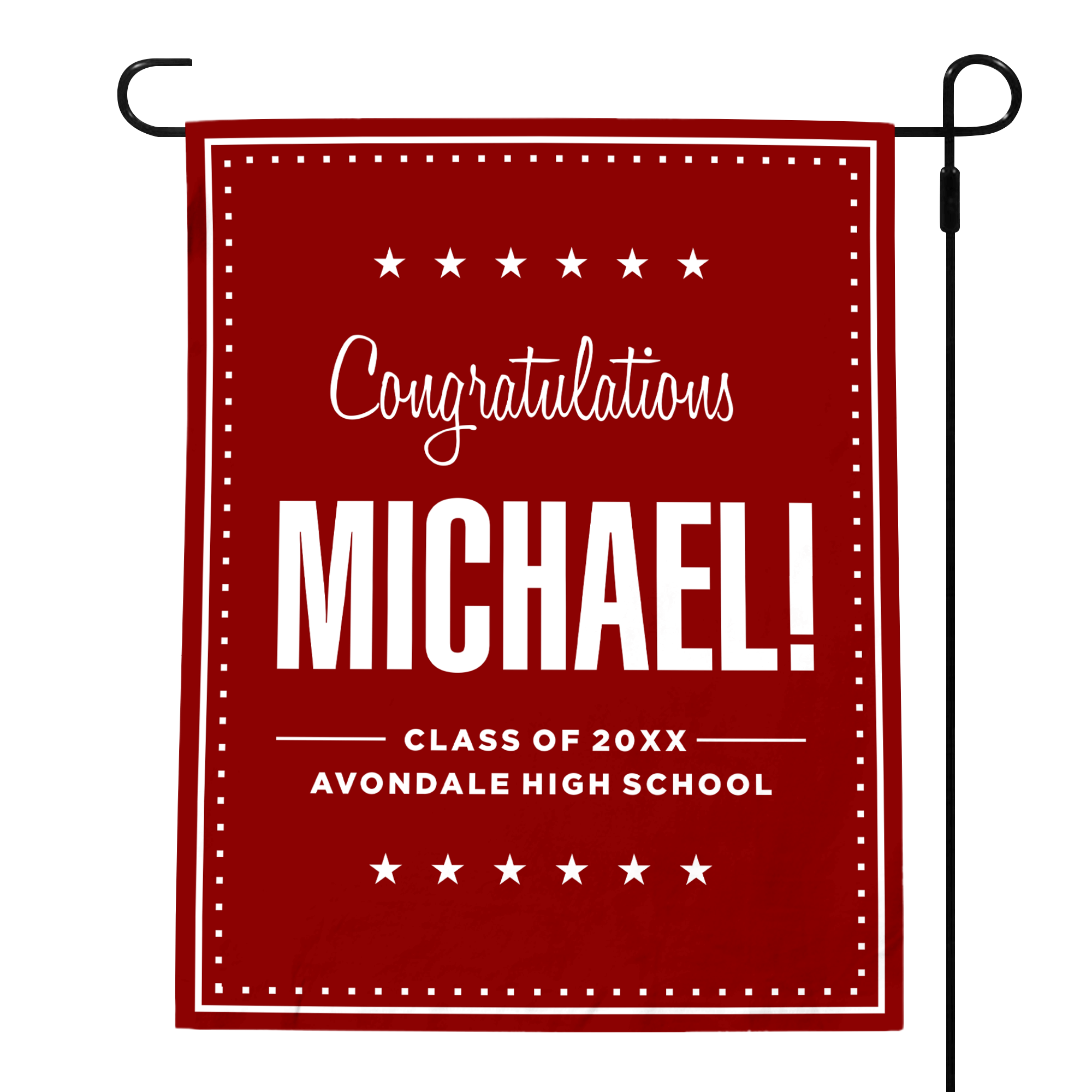Graduation Bold Name Garden Flag pole on right