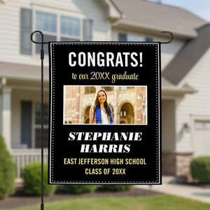 Graduation Elegant Garden Flag in front of a house