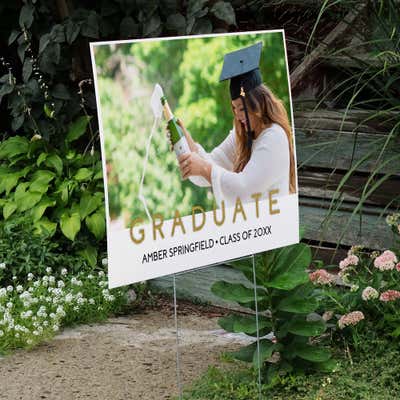 Graduate in Gold Texture Graduation Yard Sign - alternate view