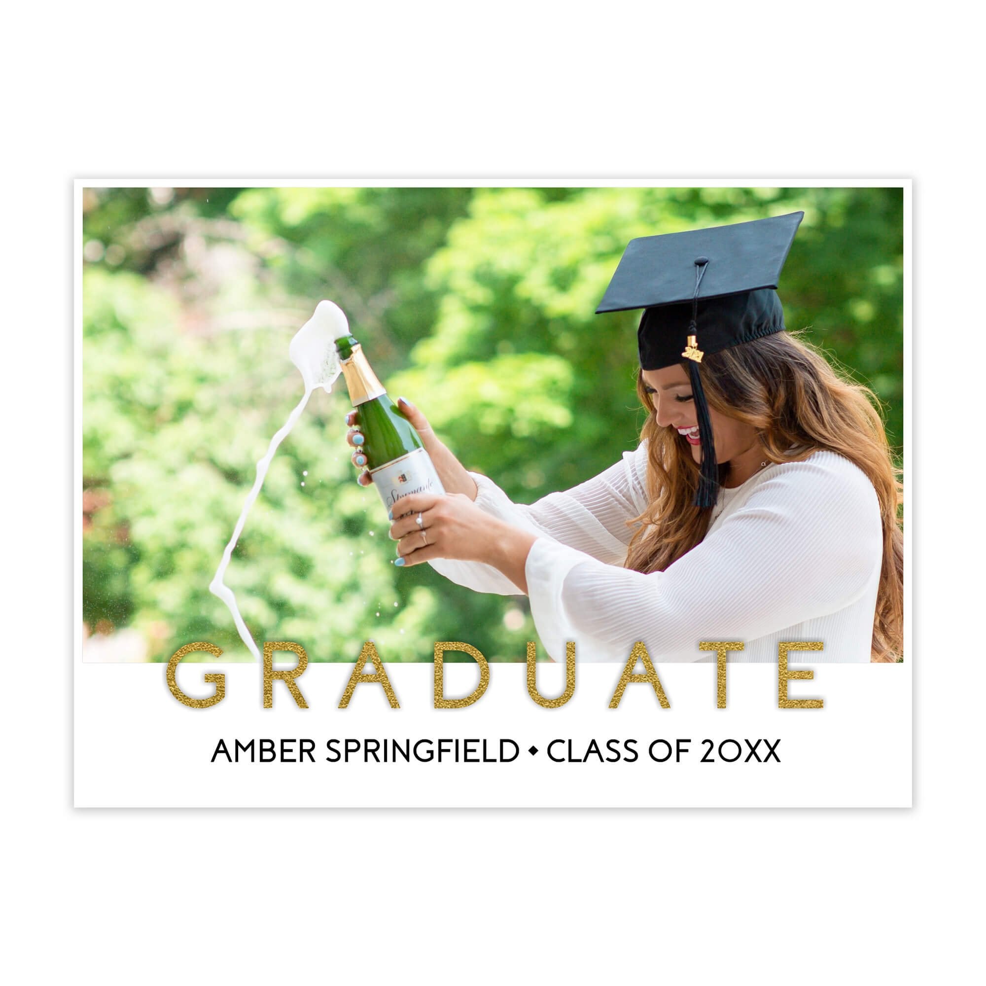 Custom graduation yard sign with photo and gold textured text