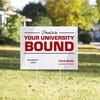 University logo graduation yard sign displayed in a sunny yard