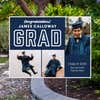 Three Photos Graduation Yard Sign displayed by pavement