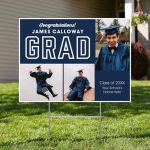 Three Photos Graduation Yard Sign in front of a house