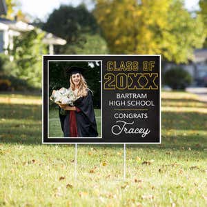 Chalkboard Design Graduation Yard Sign in a front yard
