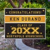 Gold Stars Graduation Yard Sign displayed by pavement