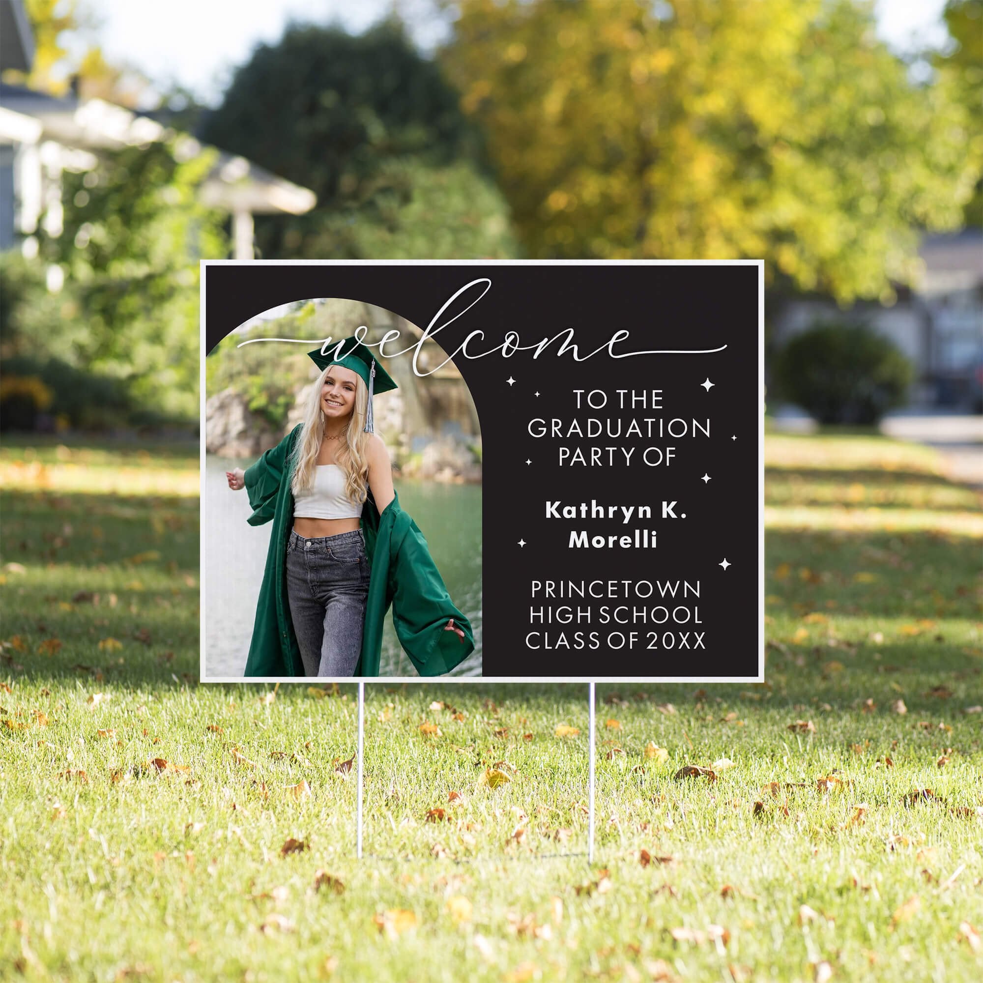 Graduation Party Yard Sign in a front yard