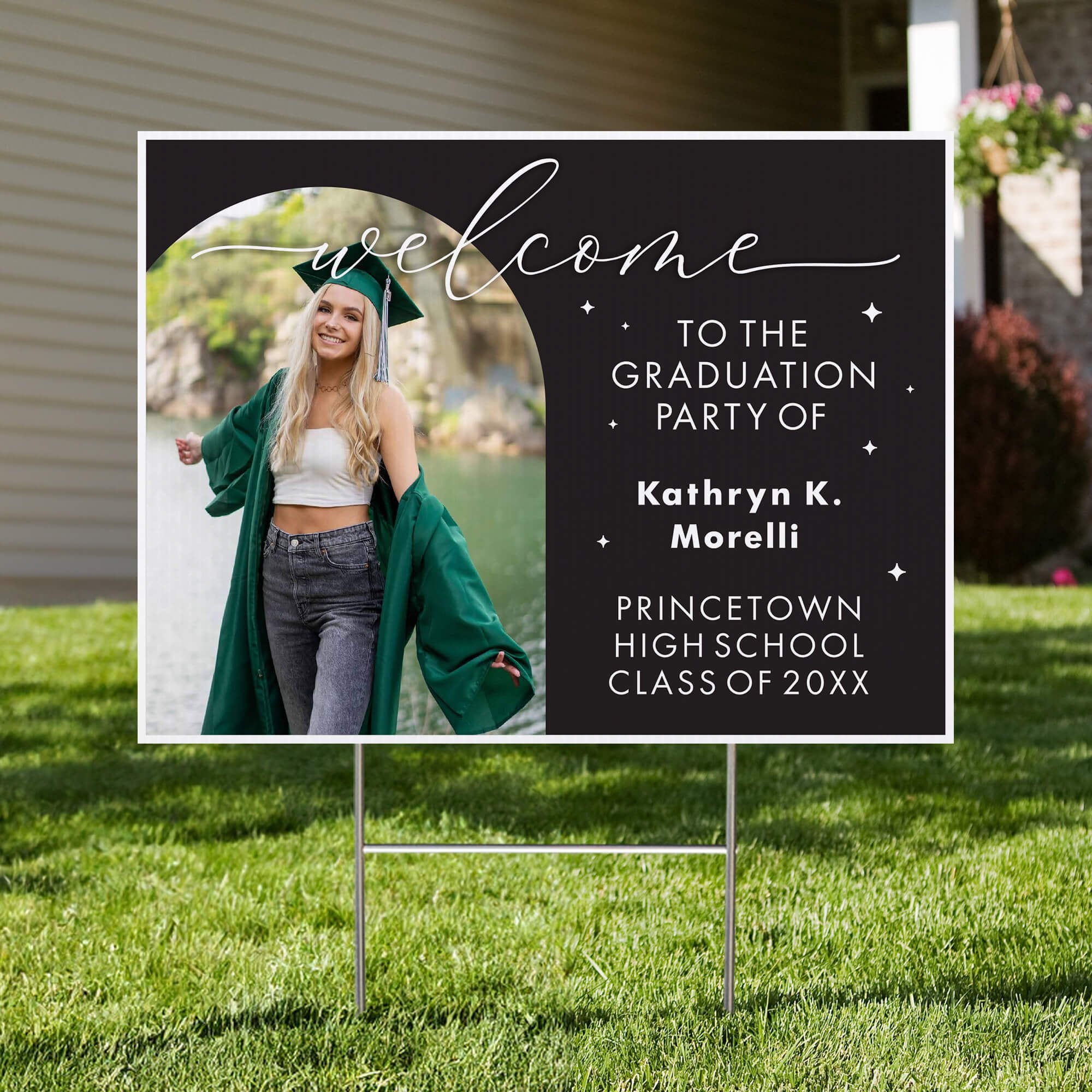 Graduation Party Yard Sign in a front yard