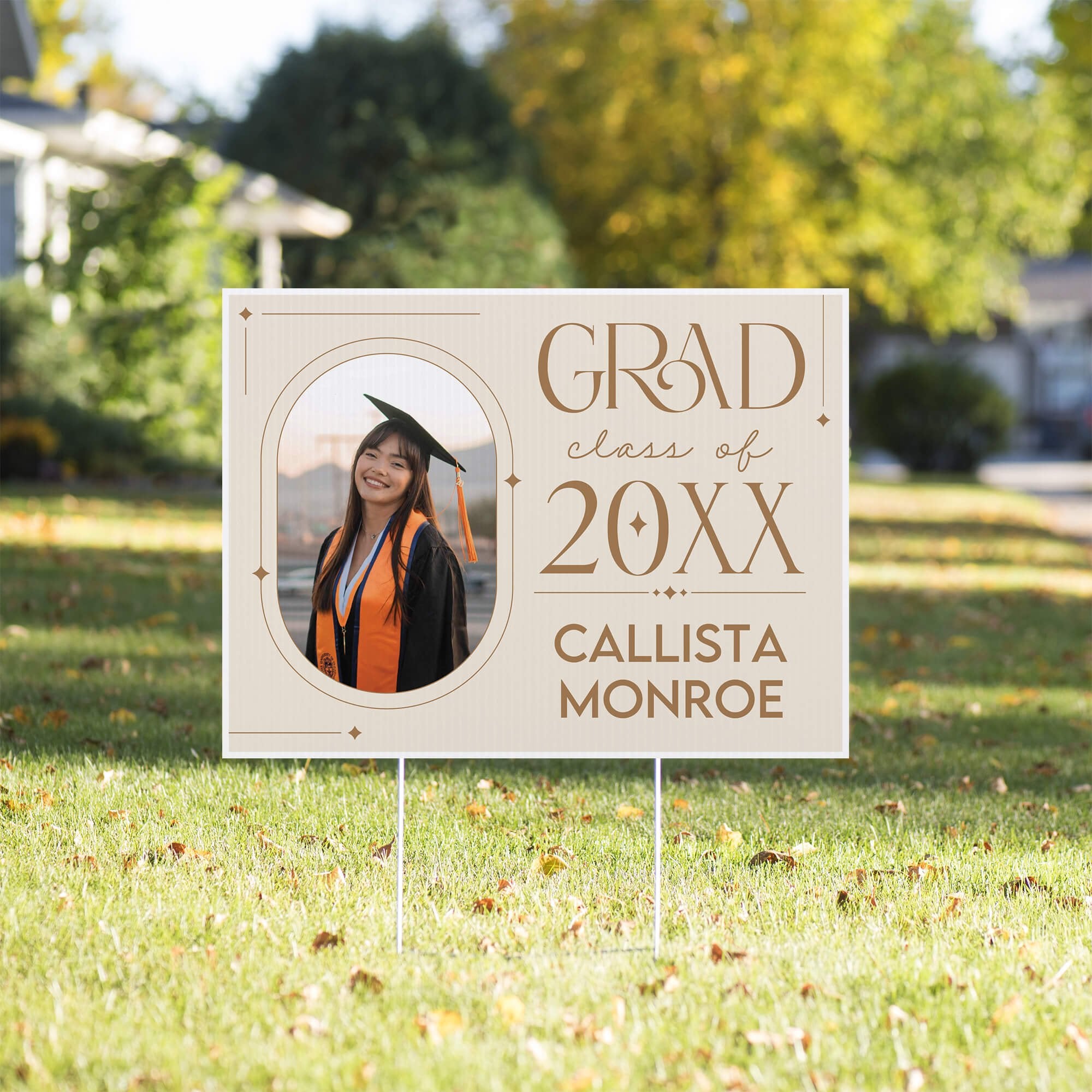 Modern Minimalist Graduation Yard Sign in a front yard