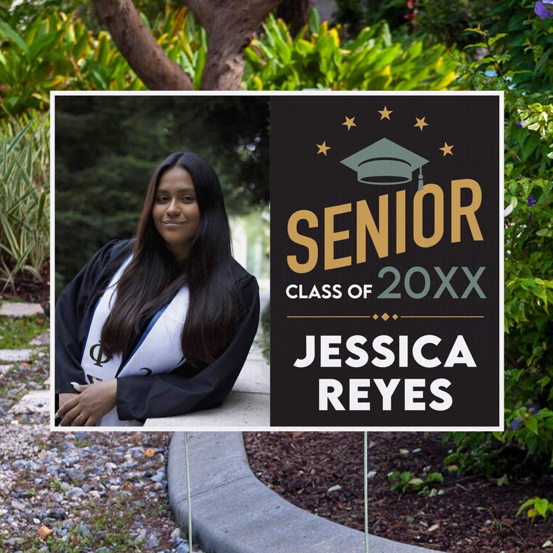 Modern Design Senior Graduation Yard Sign displayed by pavement
