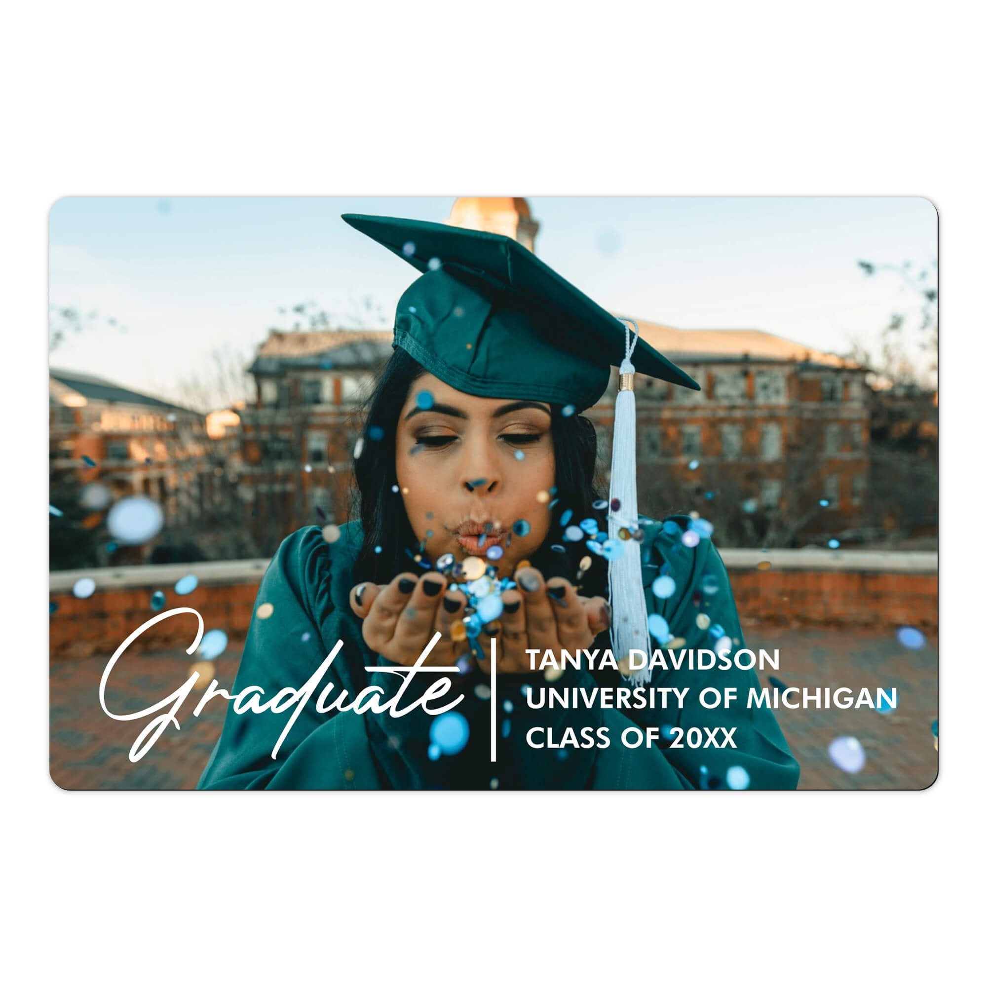Custom Photo Graduation Announcement photo magnet on a white background