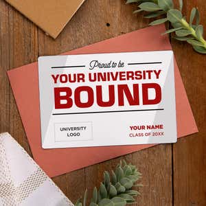Proud to be College Bound Graduation Announcement magnet displayed on an envelope 