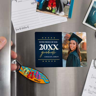 Star & Script Proud of Our Grad Graduation Announcement Magnet - alternate view
