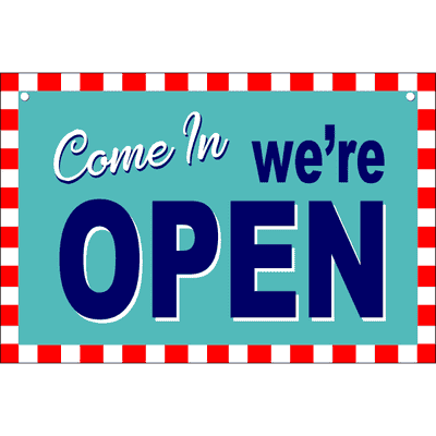 Open Closed Checker Border Plastic Sign