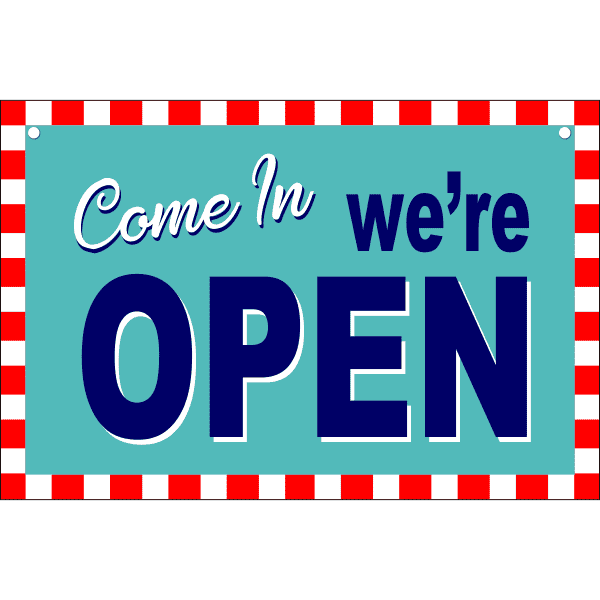 Open Closed Checker Border Plastic Sign