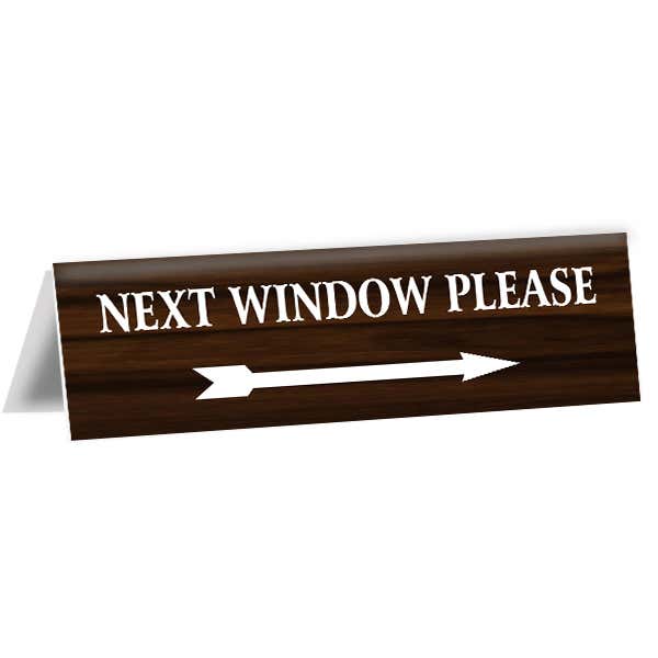 Next Window Bank Teller 2" x 8" Engraved Counter Bent Sign