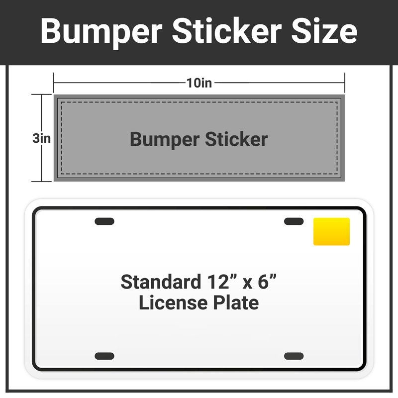 Bumper sticker size comparison to a license plate