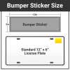Bumper sticker size comparison to a license plate