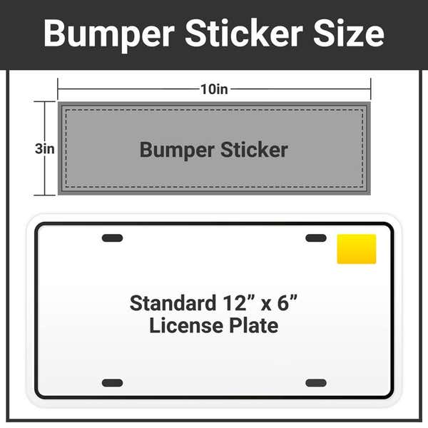Bumper sticker size comparison to a license plate