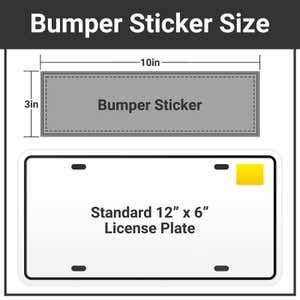 Bumper sticker size comparison to a license plate