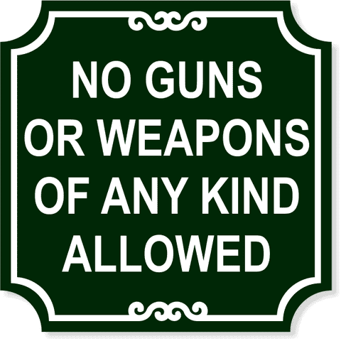 No Weapons 12" x 12" Sign