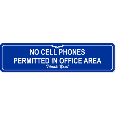 Office Cell Phone Engraved Plastic Sign | 2" x 8"