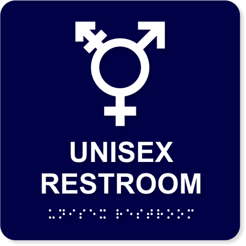 Plastic Unisex Symbol 8" x 8"ADA Braille Bathroom Sign