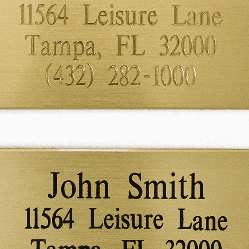 Example of oxidized and etched brass signs