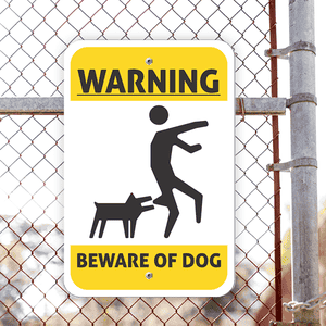 Illustrated Beware of Dog Vertical Sign Lifestyle Photo Outside