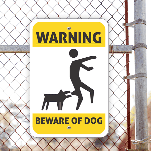 Illustrated Beware of Dog Vertical Sign Lifestyle Photo Outside