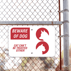 Beware of Dog and Cat Horizontal Sign Lifestyle Photo Outside