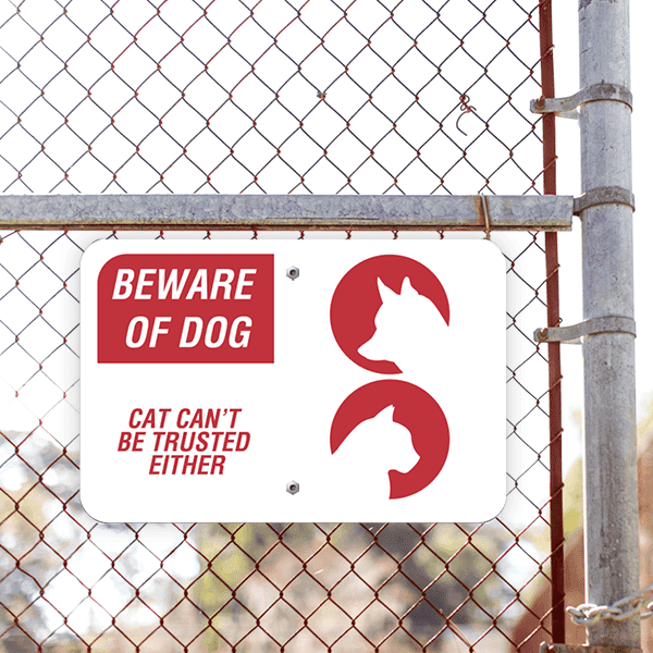 Beware of Dog and Cat Horizontal Sign Lifestyle Photo Outside