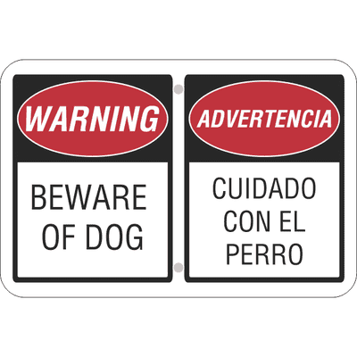 Beware of Dog English and Spanish Horizontal Sign
