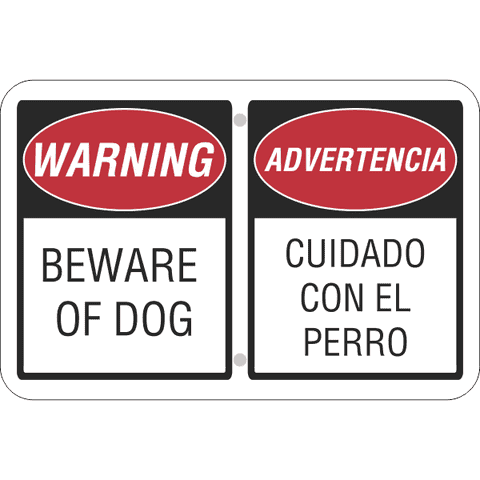 Beware of Dog English and Spanish Horizontal Sign