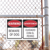Bilingual Beware of Dog Aluminum Sign | 12" x 18" Lifestyle Photo Outside